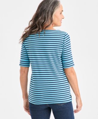 Women's Printed Boat-Neck Elbow-Sleeve Top, Macy's Exclusive