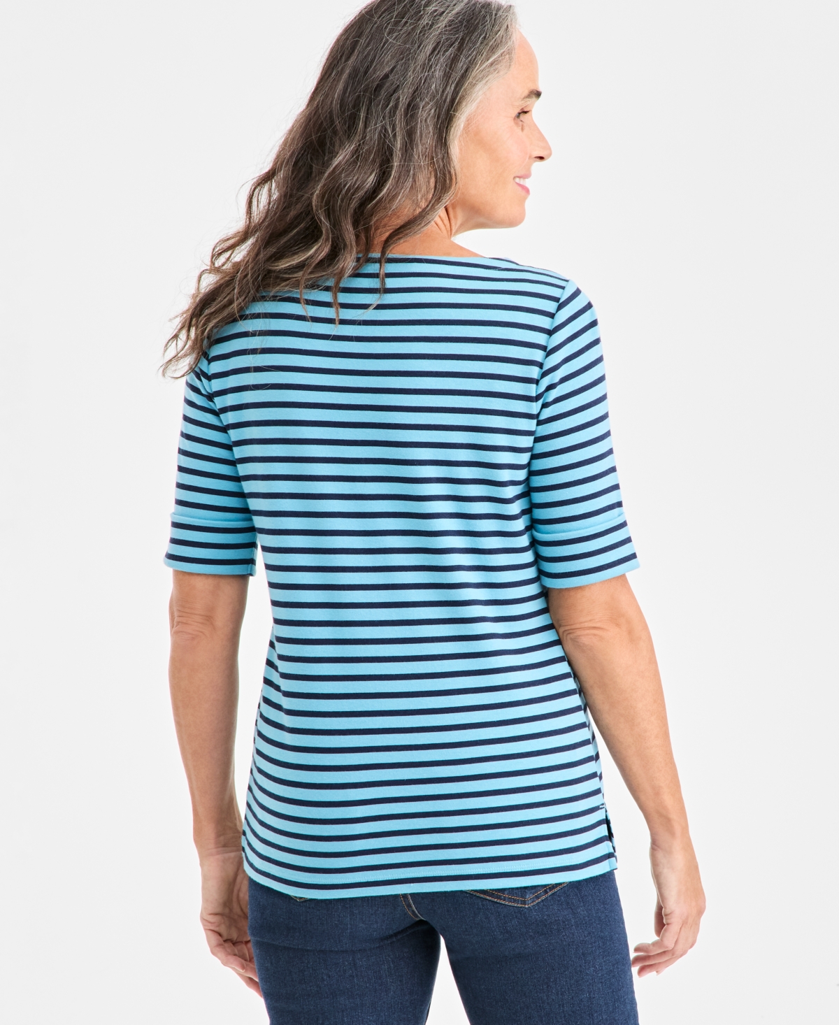 Style & Co Women's Printed Boat-Neck Elbow-Sleeve Top, Macy's Exclusive