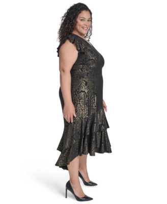 Plus Size Flutter Foil Midi Dress