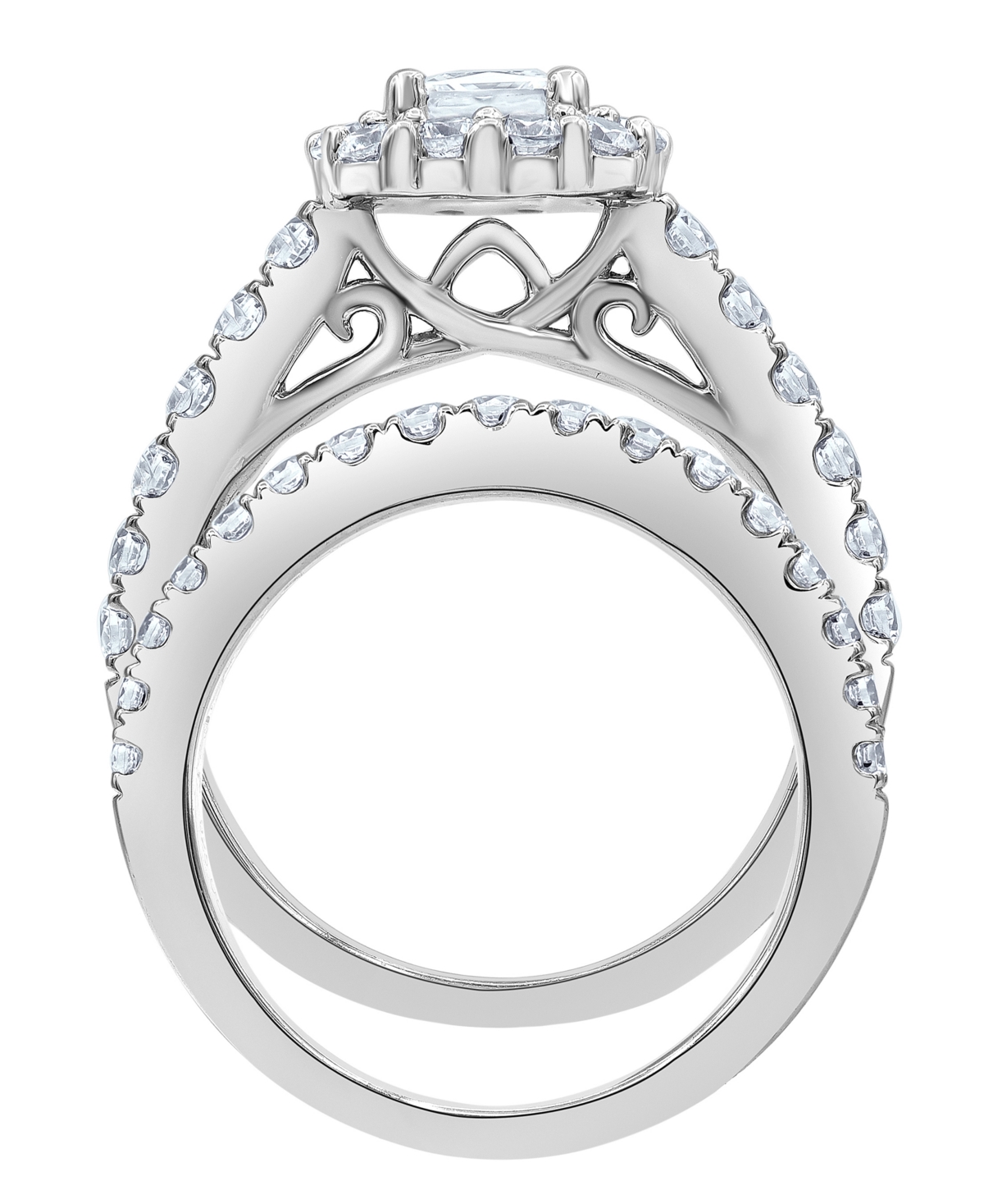 Macy's Certified Diamond Bridal Set Ring (2 Ct. T.w.) In 14k White Gold In Silver
