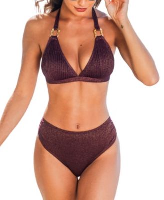 Women's Textured Halter Side Shirred Bikini Sets