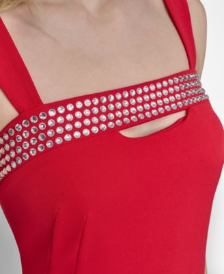 Women's Sleeveless Hotfix Embellished Sheath Dress