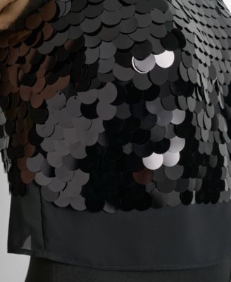 Women's Sleeveless Sequin Overlay Wide Leg Jumpsuit