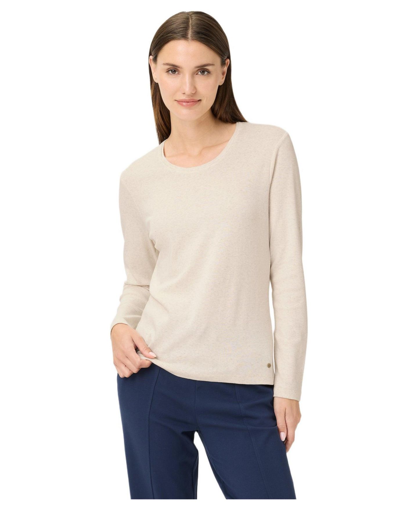 Женская футболка Olsen Solid Cotton, цвет: Миндальный бежевый — фото 1