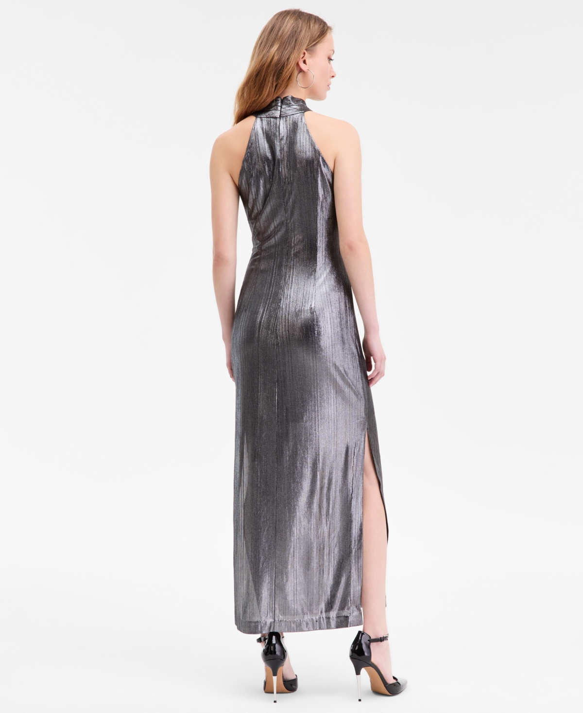 Rachel Rachel Roy Women's Harlard Twist Neck Metallic Maxi Dress In Silver