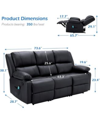 Recliner Couch with Massage&Heat Function, 3-Seat Wall Hunger Reclining Sofa