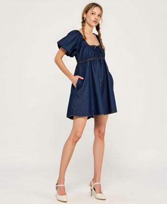 Women's Puff Sleeve Tie Front Romper