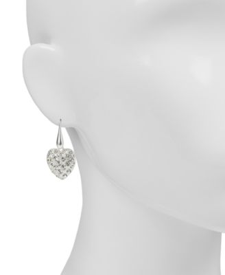 Glass Stone Worn Silver-Tone Heart Drop Earrings