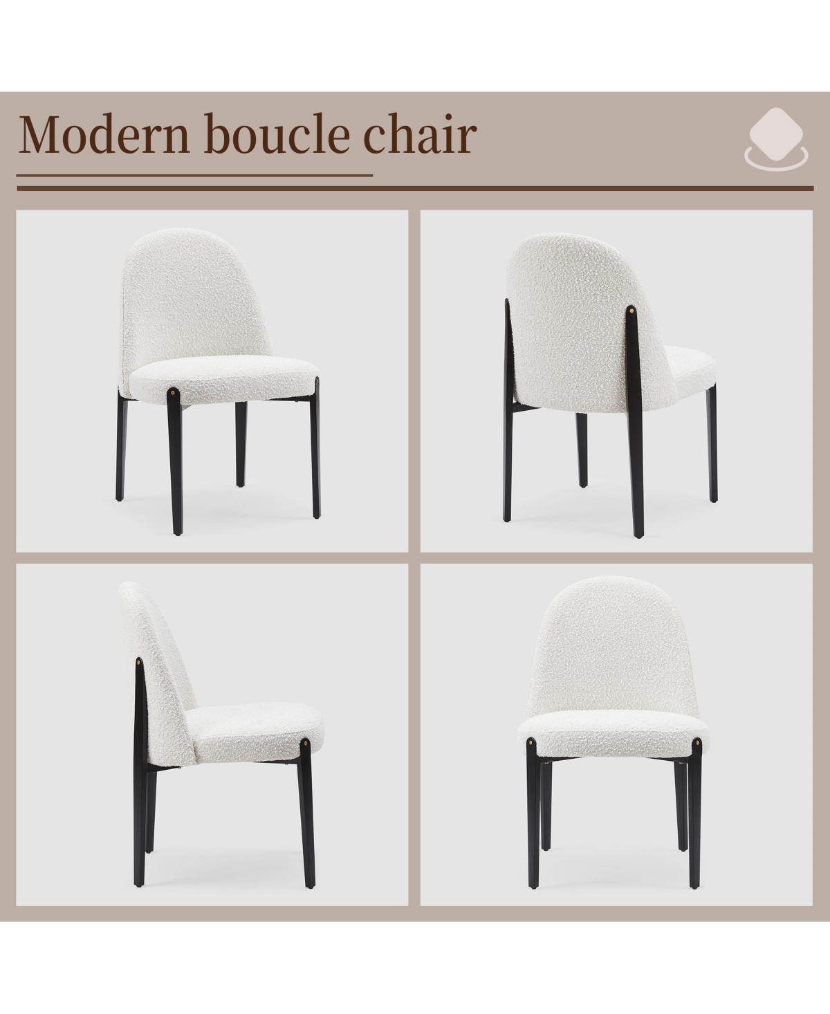 Morden Fort Modern 3-Piece Faux Marble Round Dining Table with Boucle Chairs in White Dining Room Set for Kitchen