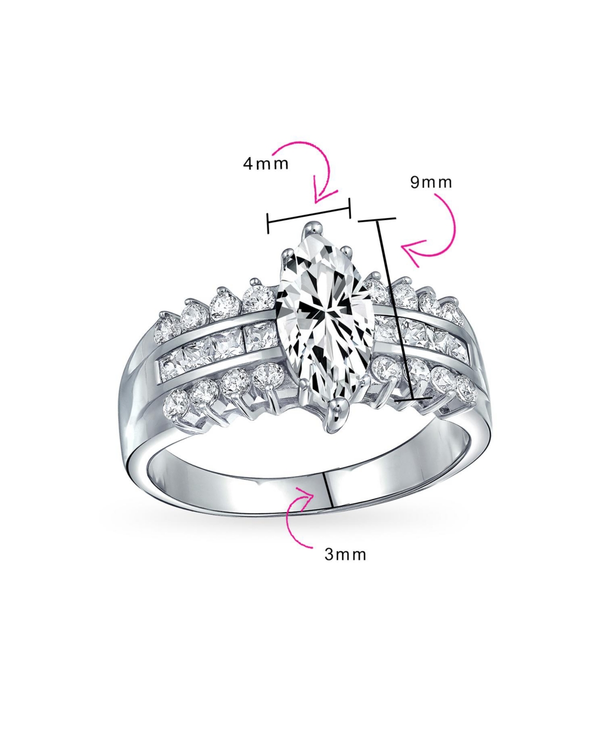 Bling Jewelry European Old World Style 2.5CT Marquise Cz Solitaire Promise Ring with Triple Row Band in Sterling Silver