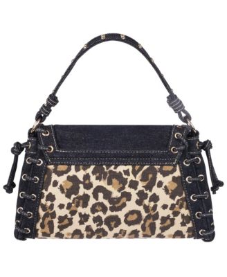 Denim Leopard Eyelet Trim Flap Bag