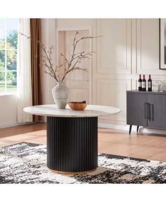 Glam 5-Piece Wood Round Dining Table with Black Boucle Chairs Metal Legs Dining Room Set for Kitchen