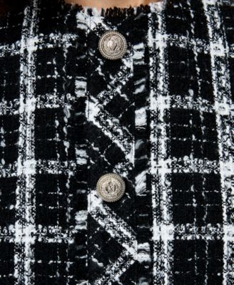 Women's Windowpane Tweed Sleeveless Crop Top