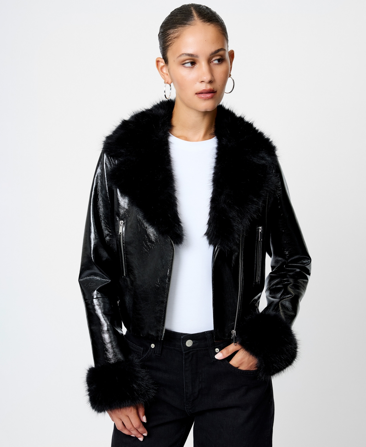French Connection Women's Camryn Crinkled Moto Jacket