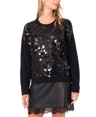 Women's Crewneck Paillette Sequin Long-Sleeve Sweater