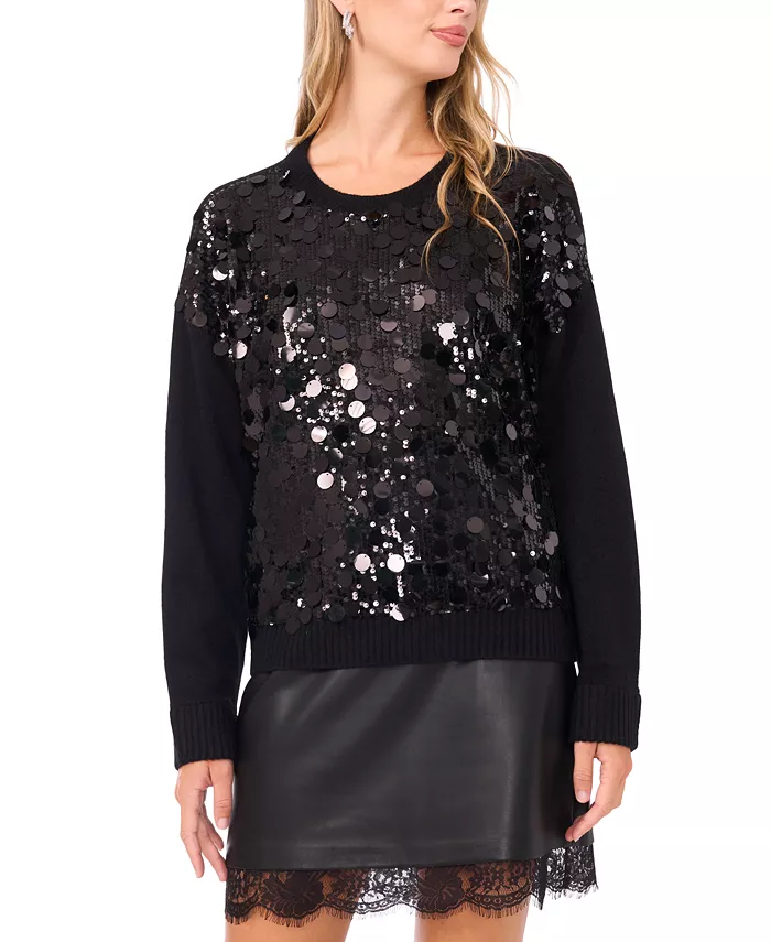 Women's Crewneck Paillette Sequin Long-Sleeve Sweater - thumbnail 9