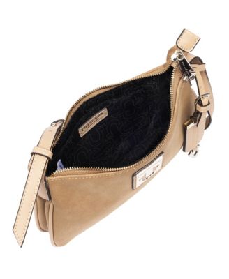 Logo Plaque Suede Shoulder Bag