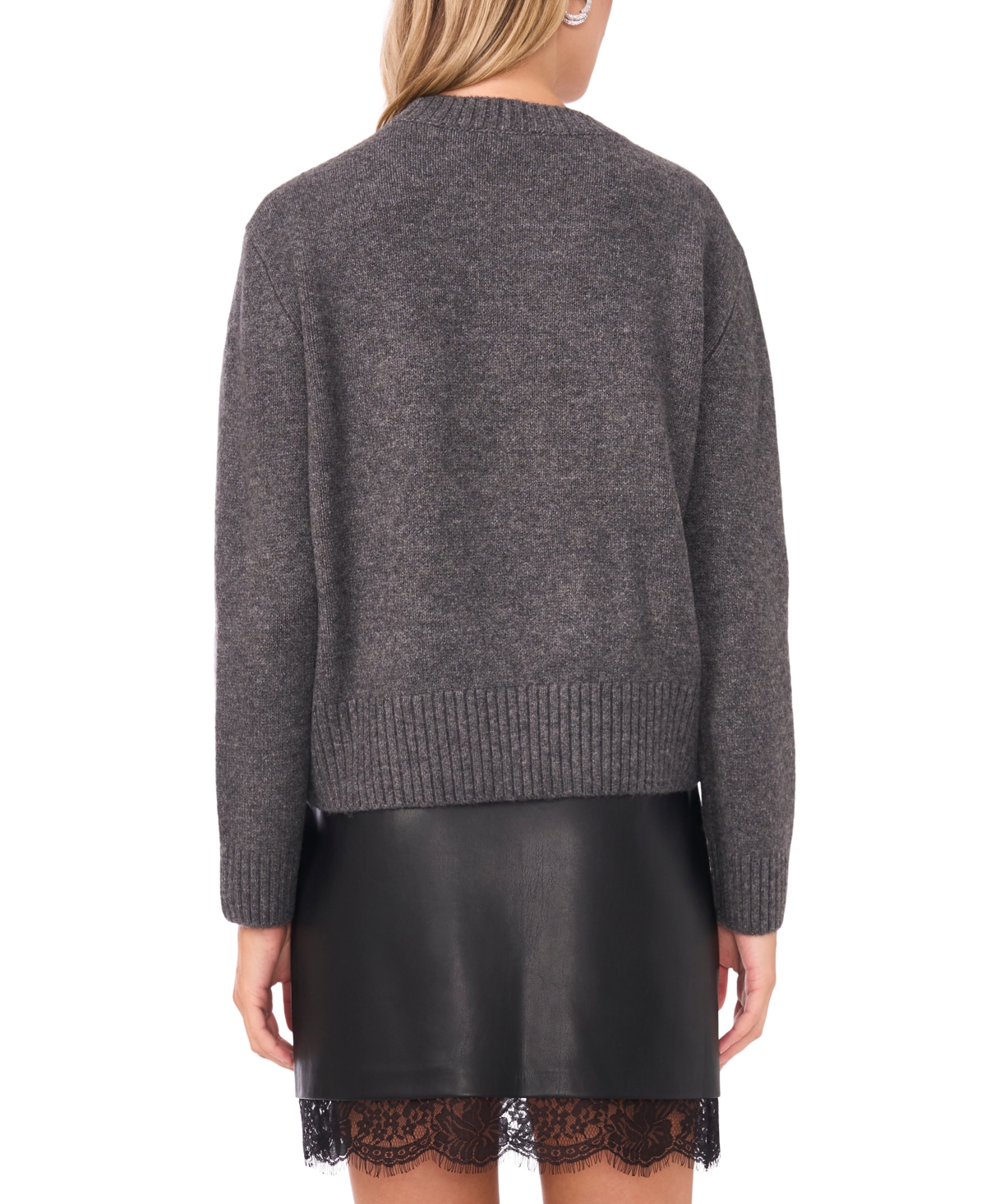 Vince Camuto Sequin Star Detail Crewneck Sweater In Gray