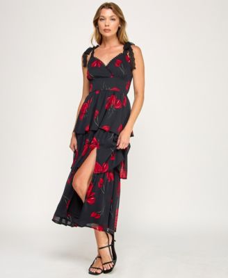 Juniors' Sleeveless Tiered Floral Midi Dress