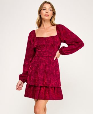 Juniors' Long Sleeve Tiered Dress