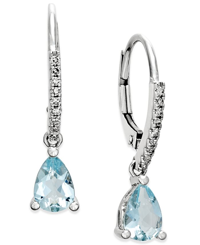 Macy's Aquamarine (1-1/10 ct. t.w.) and Diamond (1/10 ct. t.w.) Drop ...