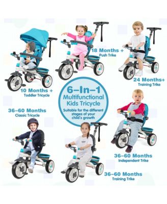 Toddler Tricycle Stroller 6-in-1 Push Trike w/ Removable 5-Position Canopy