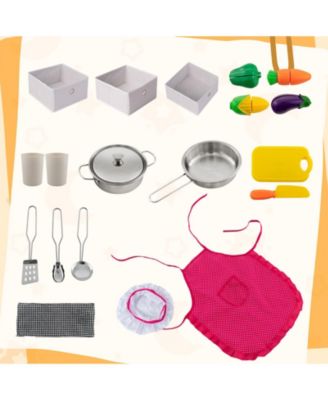 Wooden Kids Play Kitchen with Realistic Lights, Sounds, and Storage