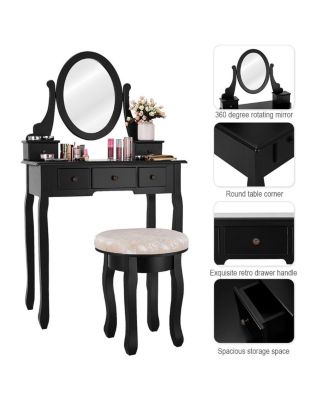 2-Pc. Wood Vanity Makeup Table Set with Padded Stool