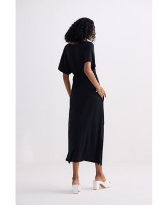 Women's Flowy A-Line Maxi Dress with Side Slits in Black