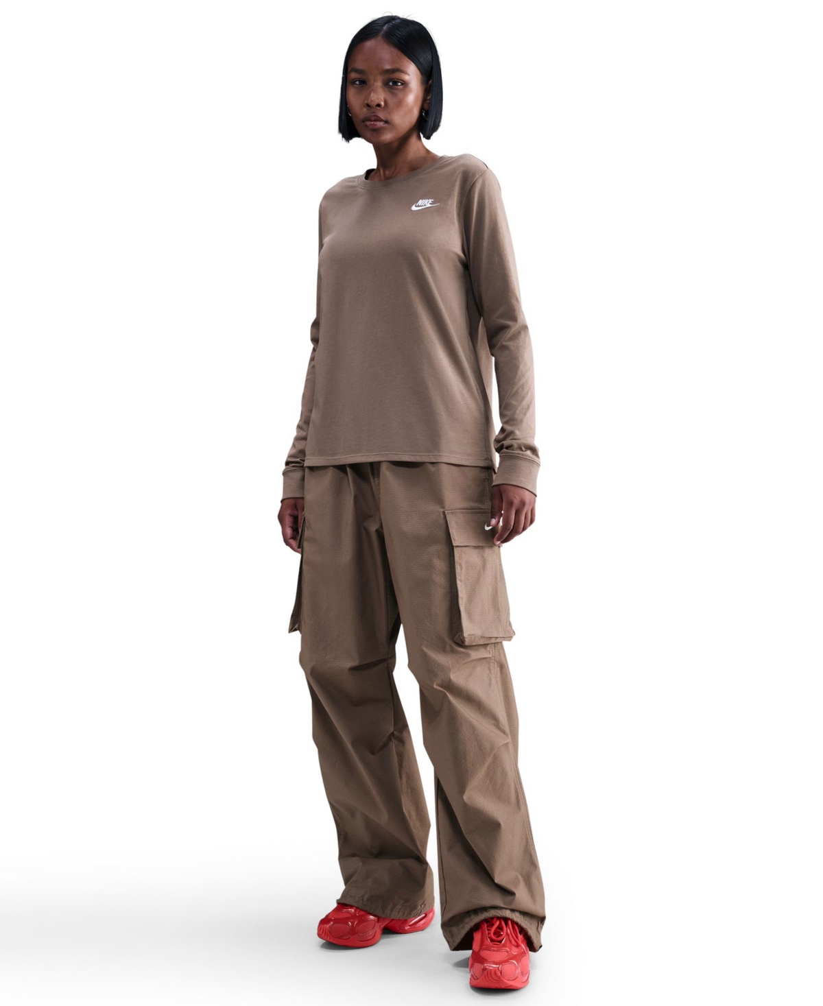 Nike Sportswear Club Women's Cotton Long-sleeve T-shirt In Brown
