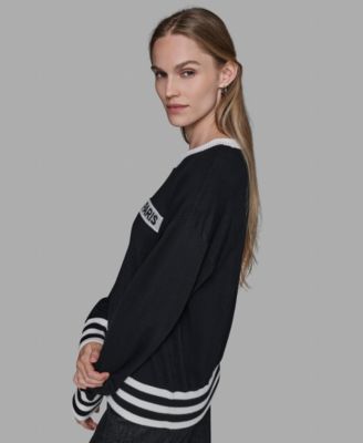 Women's Crew Neck Logo Striped Sweater