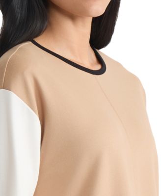 Petite Long Sleeve Crew Neck Colorblock Top