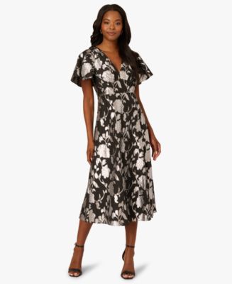 Adrianna Papell Blouson Chiffon Midi Dress Vestido, Icy Sage Multi, 44 Mujeres