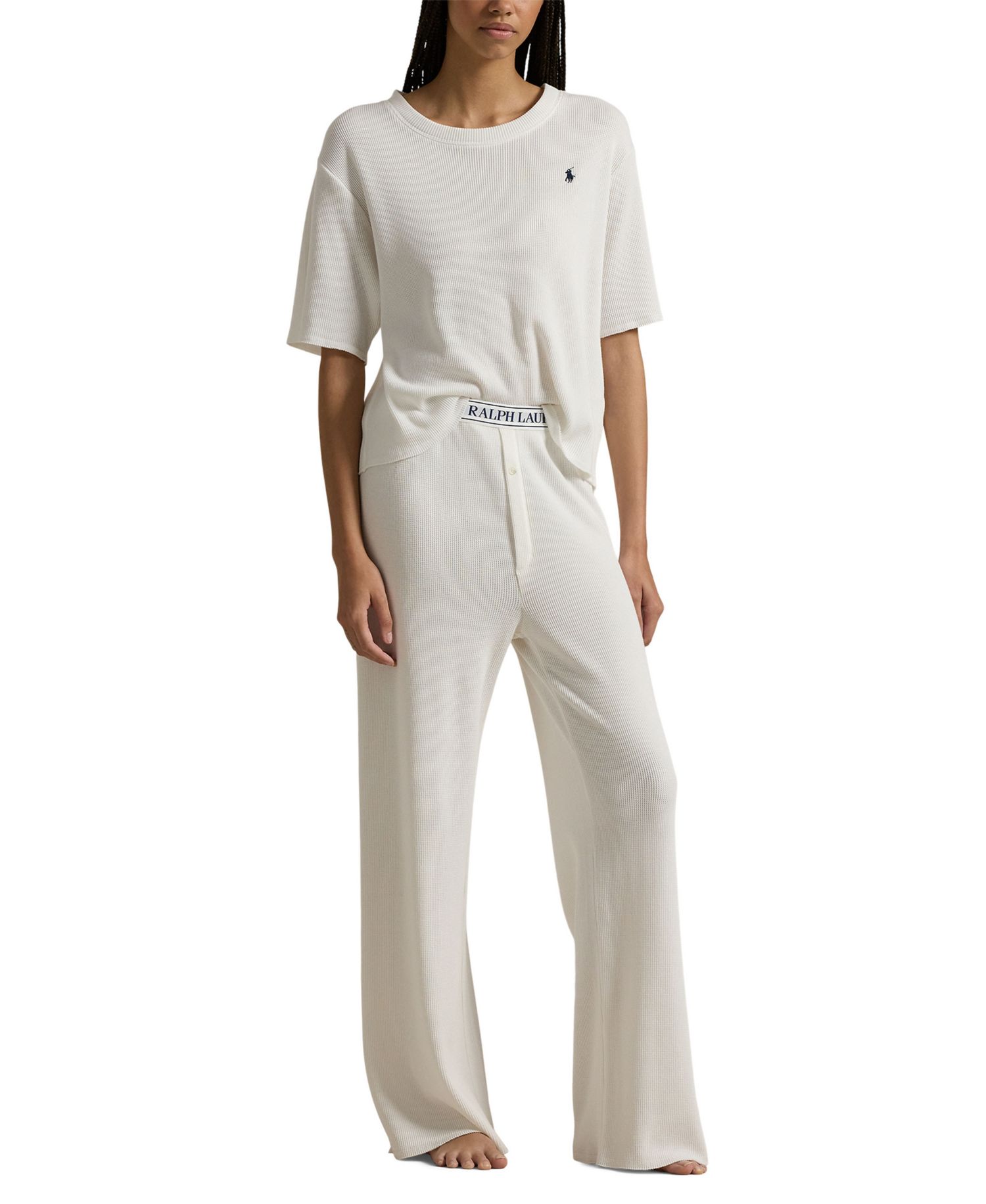 Women's 2-Piece Waffle-Knit Top and Pants Pajama Set
