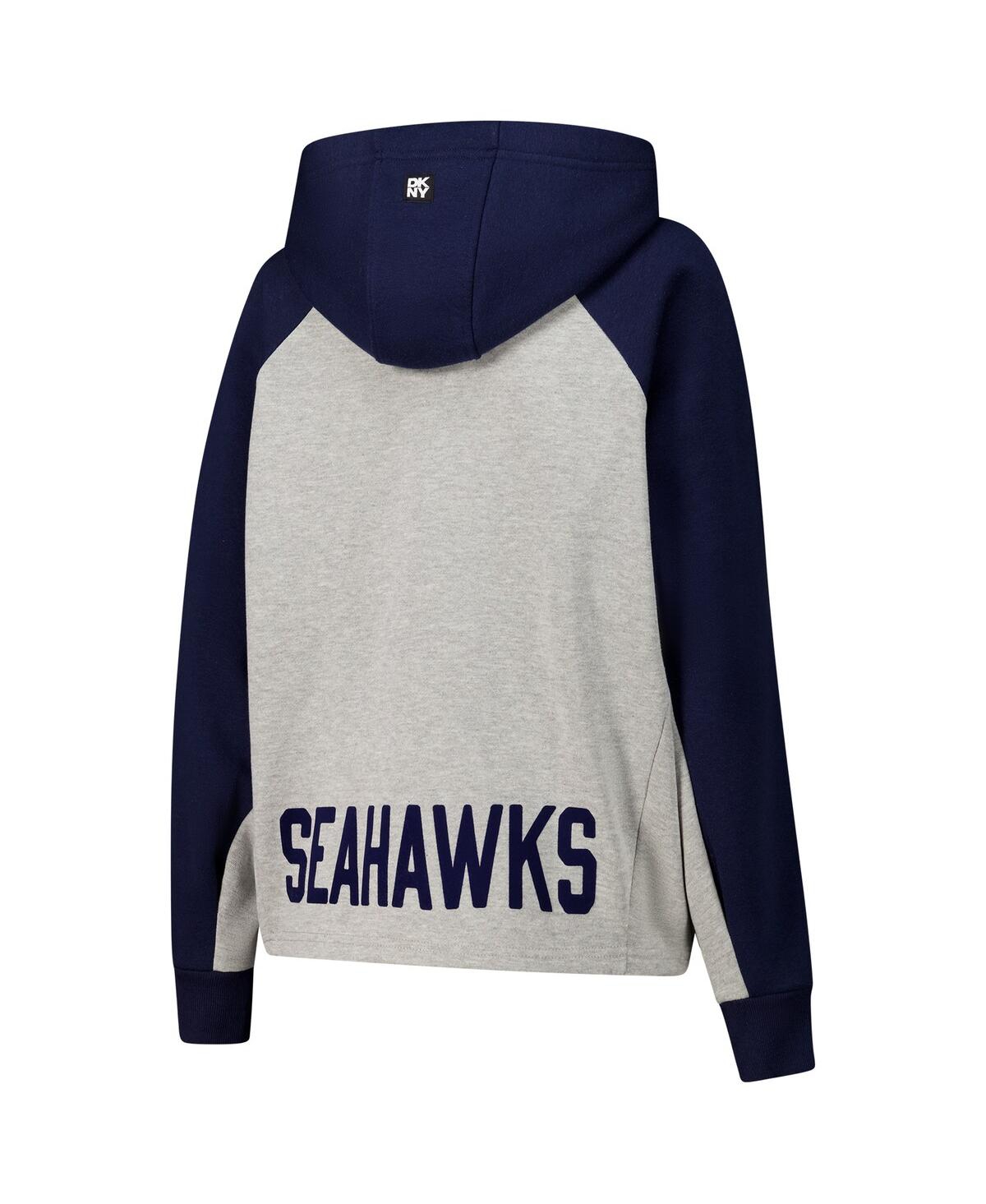 Dkny Women's Gray/college Navy Seattle Seahawks Joy Cropped Raglan Pullover Hoodie In Gray