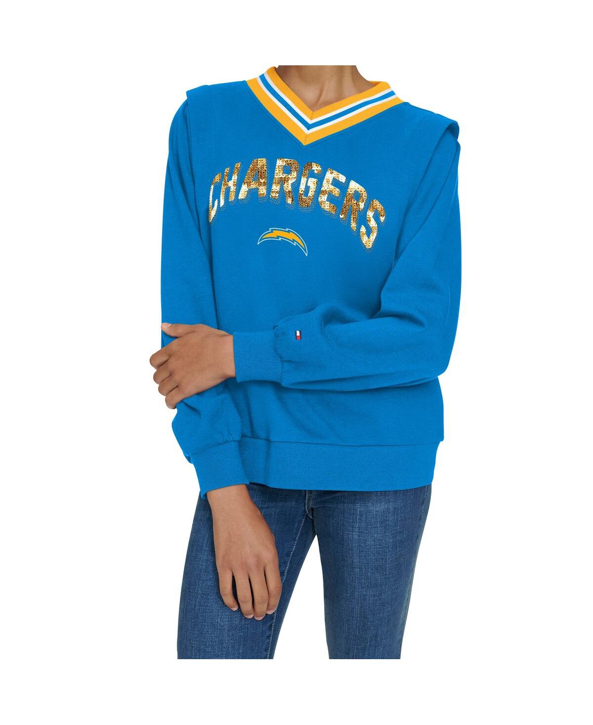 Tommy Hilfiger Women's Powder Blue Los Angeles Chargers Alice V-neck Pullover Sweatshirt In Blue