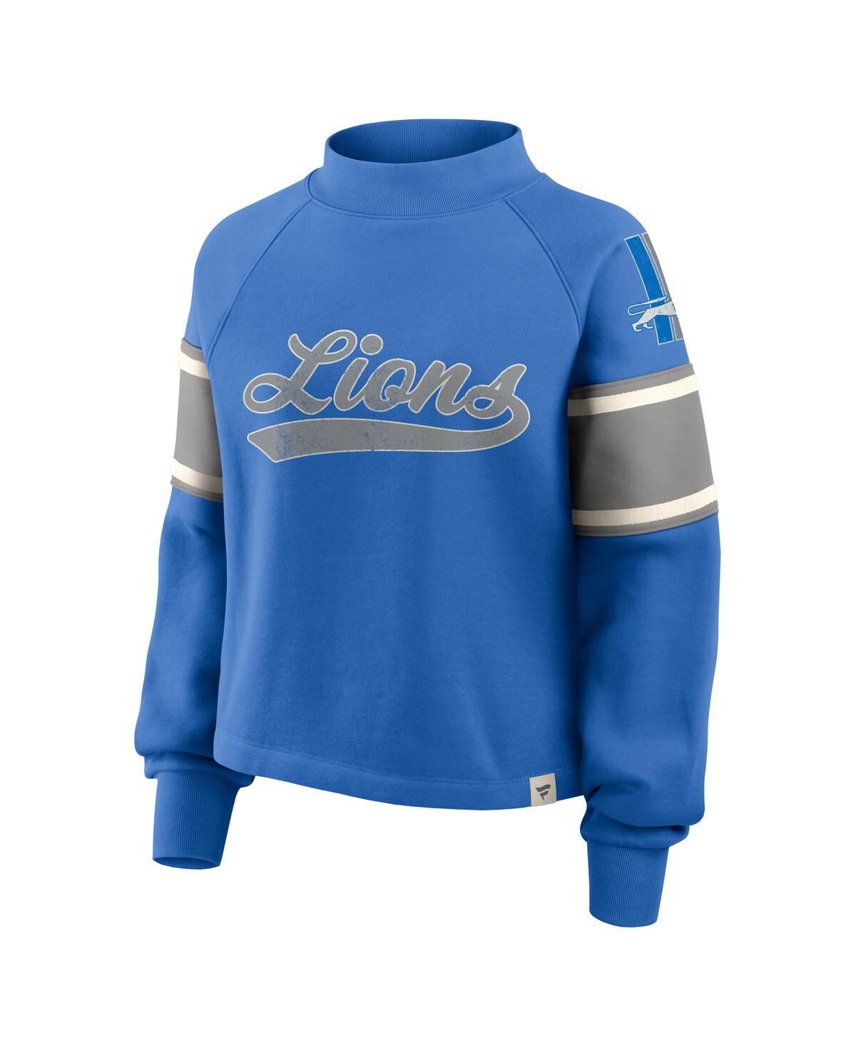 Fanatics Women's Blue Detroit Lions Oversized Hometown Toss Sweep Mock Neck Pullover Hoodie In Blue