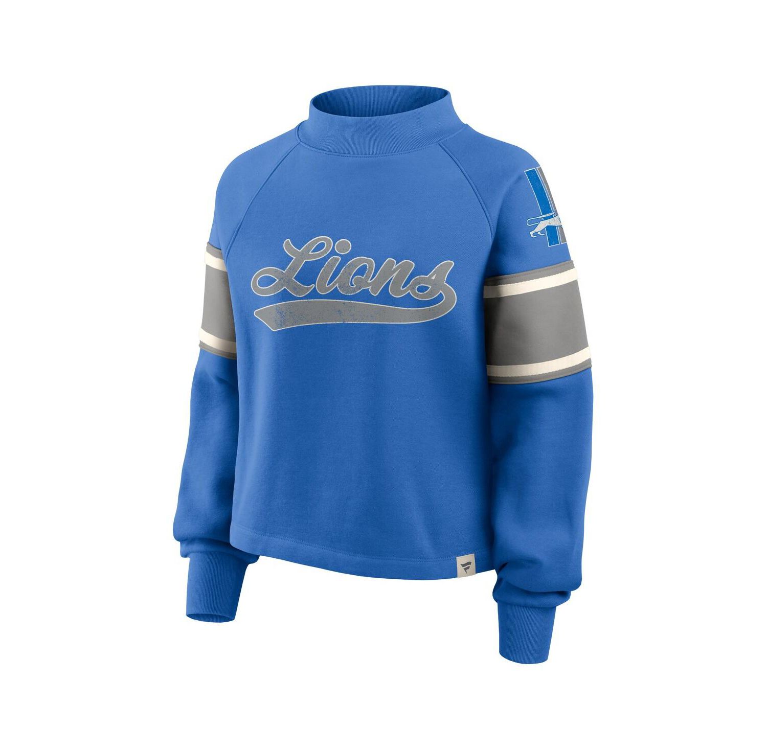 Women's Blue Detroit Lions Oversized Hometown Toss Sweep Mock Neck Pullover Hoodie