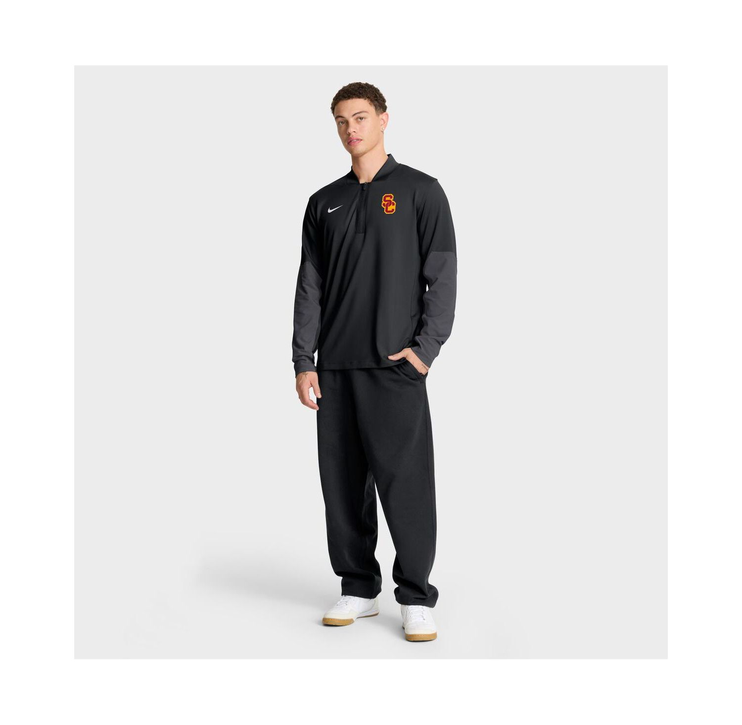 Men's Black USC Trojans One Goal Performance Half-Zip Pullover Hoodie