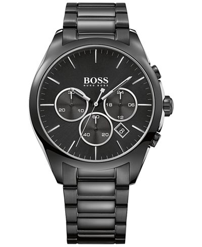 BOSS Hugo Boss Men's Chronograph Onyx Black Ion Plated Stainless Steel Bracelet Watch 44mm 1513365