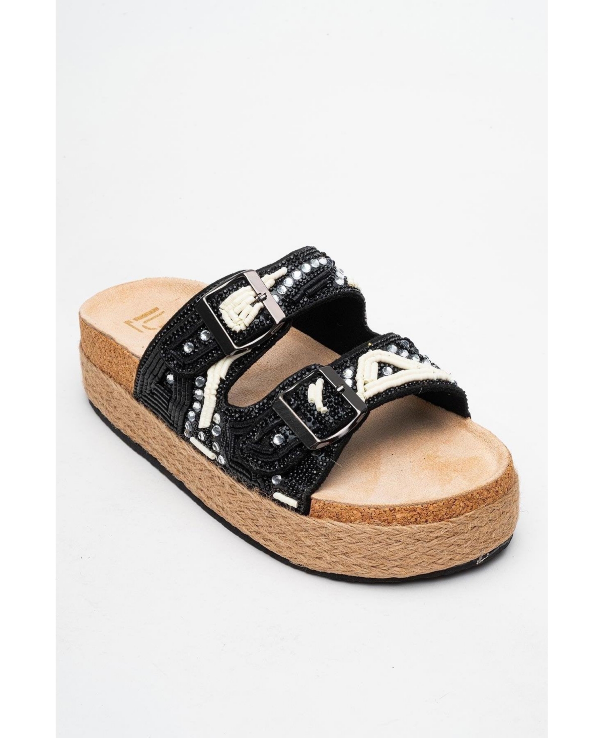 Prologue Shoes Bobby Beaded Straw Platform Slide Sandal (Women)