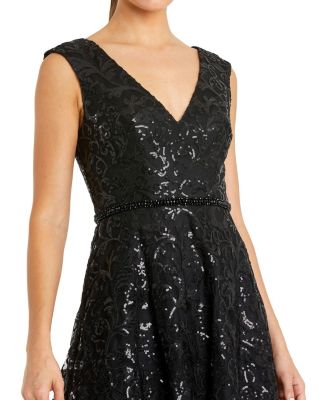 Women's Sequined V Neck Cap Sleeve Dress