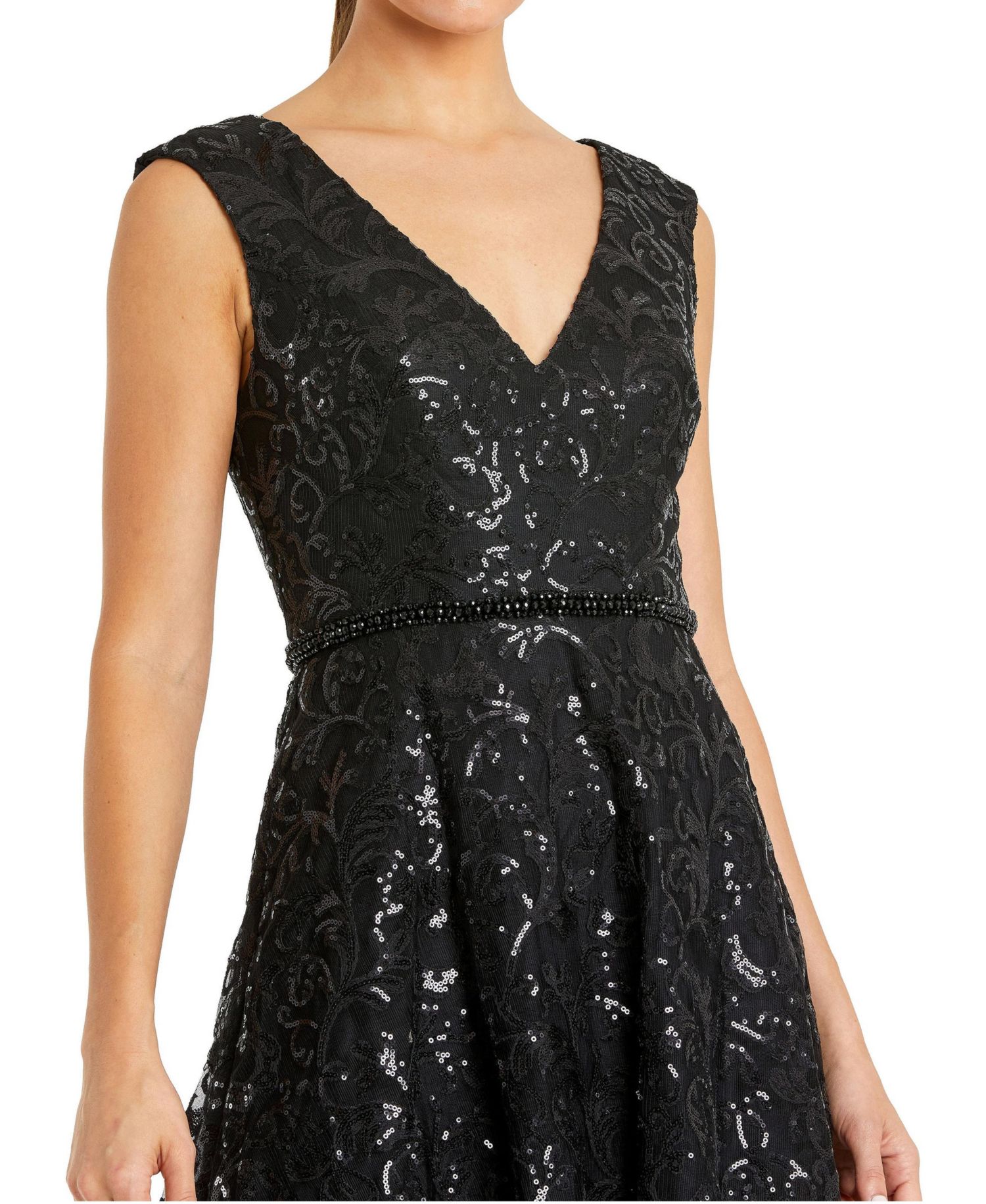 Women's Sequined V Neck Cap Sleeve Dress