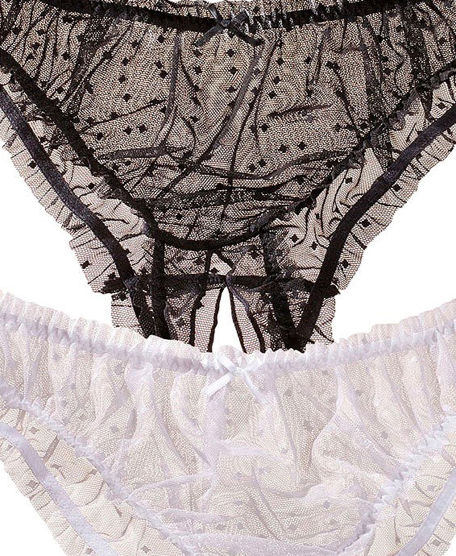Women's Polka-Dot Print 2-Pack Sheer Open Panties Alluring Lingerie