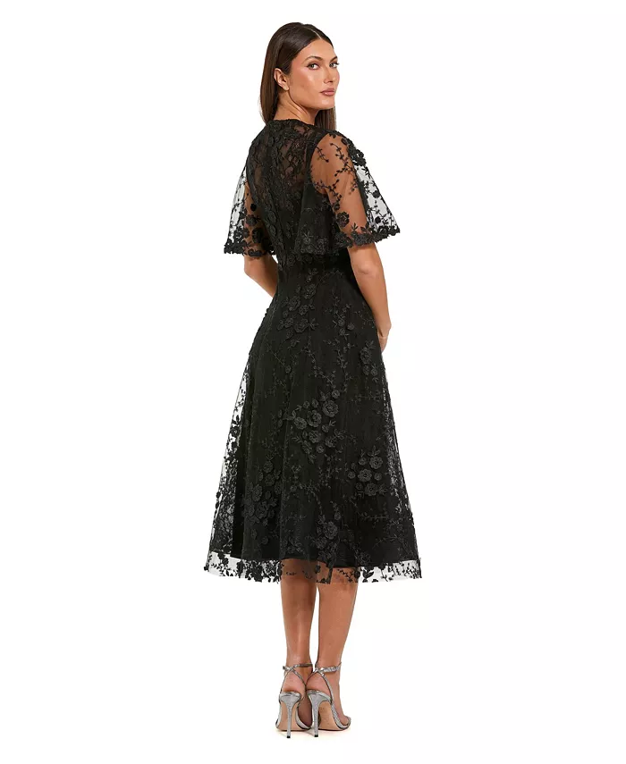 Women's Flutter Sleeve Embroidered Midi Dress - thumbnail 2