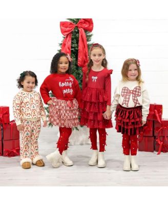 Big Girls Christmas Pearl Long Sleeve Tutu Dress