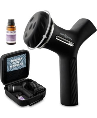 Spinergy Oil-Compatible Massage Gun – Deep Tissue Rotary Handheld Muscle Massager with 4 Heads, 6 Speeds & Lavender Oil