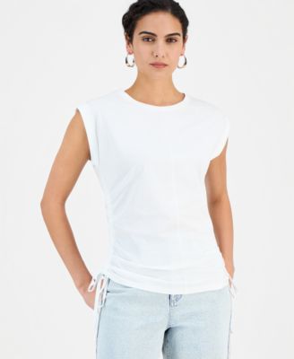 Women's Cap-Sleeve Drawstring-Hem Cotton T-Shirt