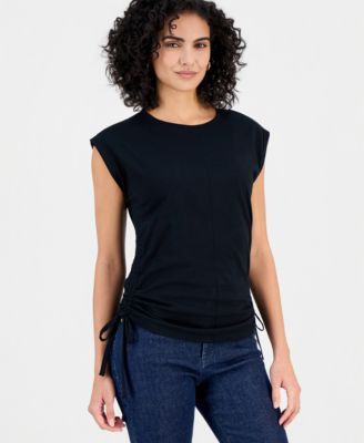 Women's Cap-Sleeve Drawstring-Hem Cotton T-Shirt