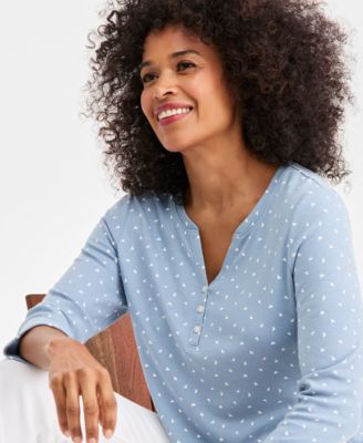 Women's Printed 3/4-Sleeve Henley Top